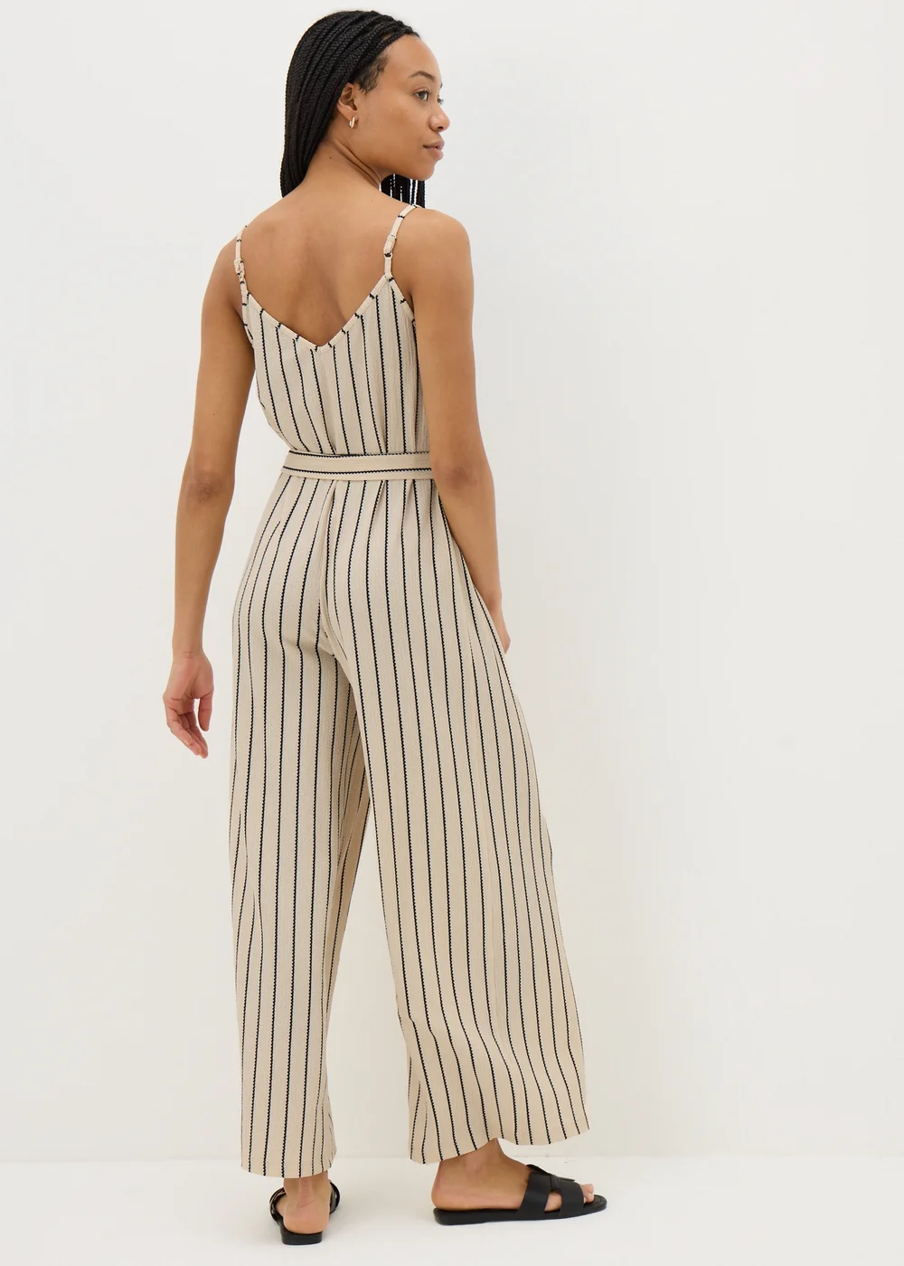 Cream Stripe Wide Leg Jersey Jumpsuit - 8 Image 2