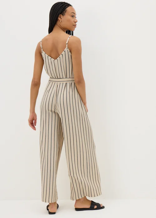 Cream Stripe Wide Leg Jersey Jumpsuit - 8 Image 2