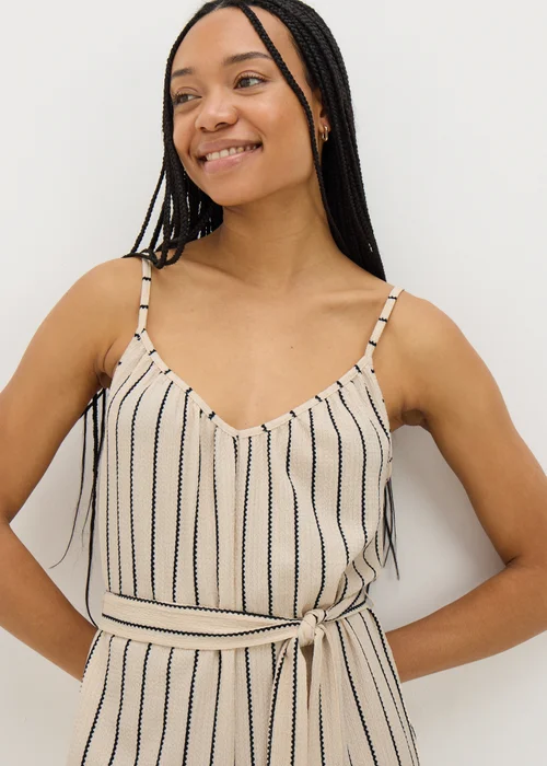 Cream Stripe Wide Leg Jersey Jumpsuit - 8 Image 3