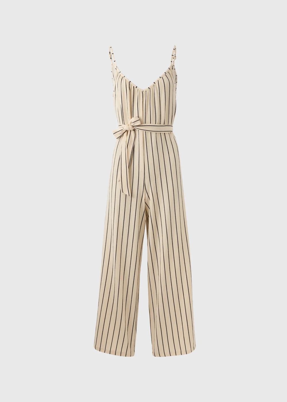Cream Stripe Wide Leg Jersey Jumpsuit - 8 Image 4