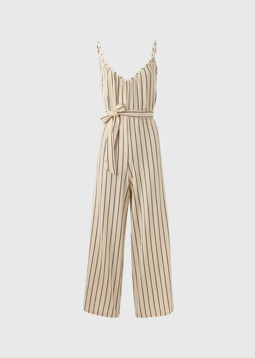 Cream Stripe Wide Leg Jersey Jumpsuit - 8 Image 4