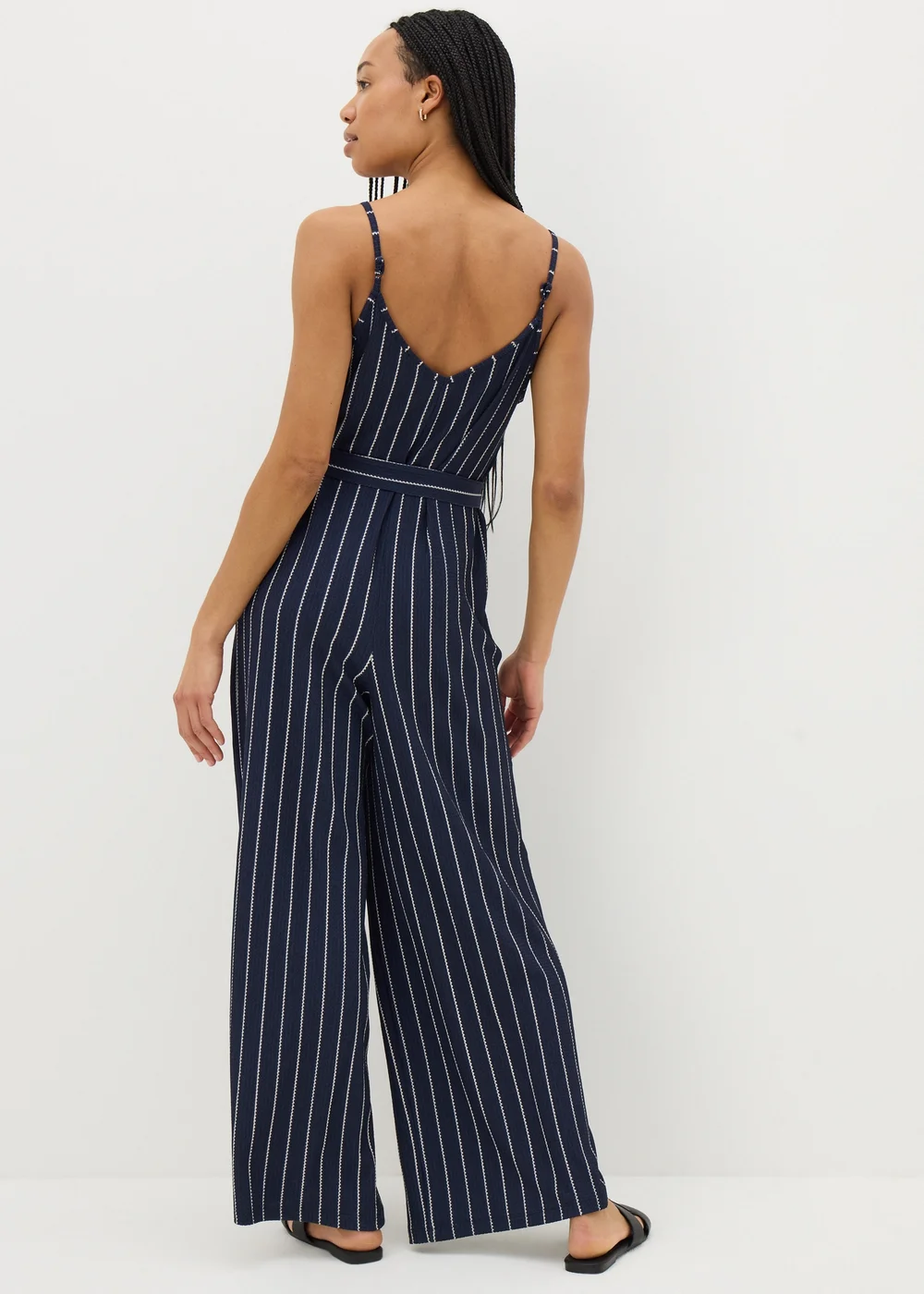 Navy Stripe Wide Leg Jersey Jumpsuit - 8 Image 3