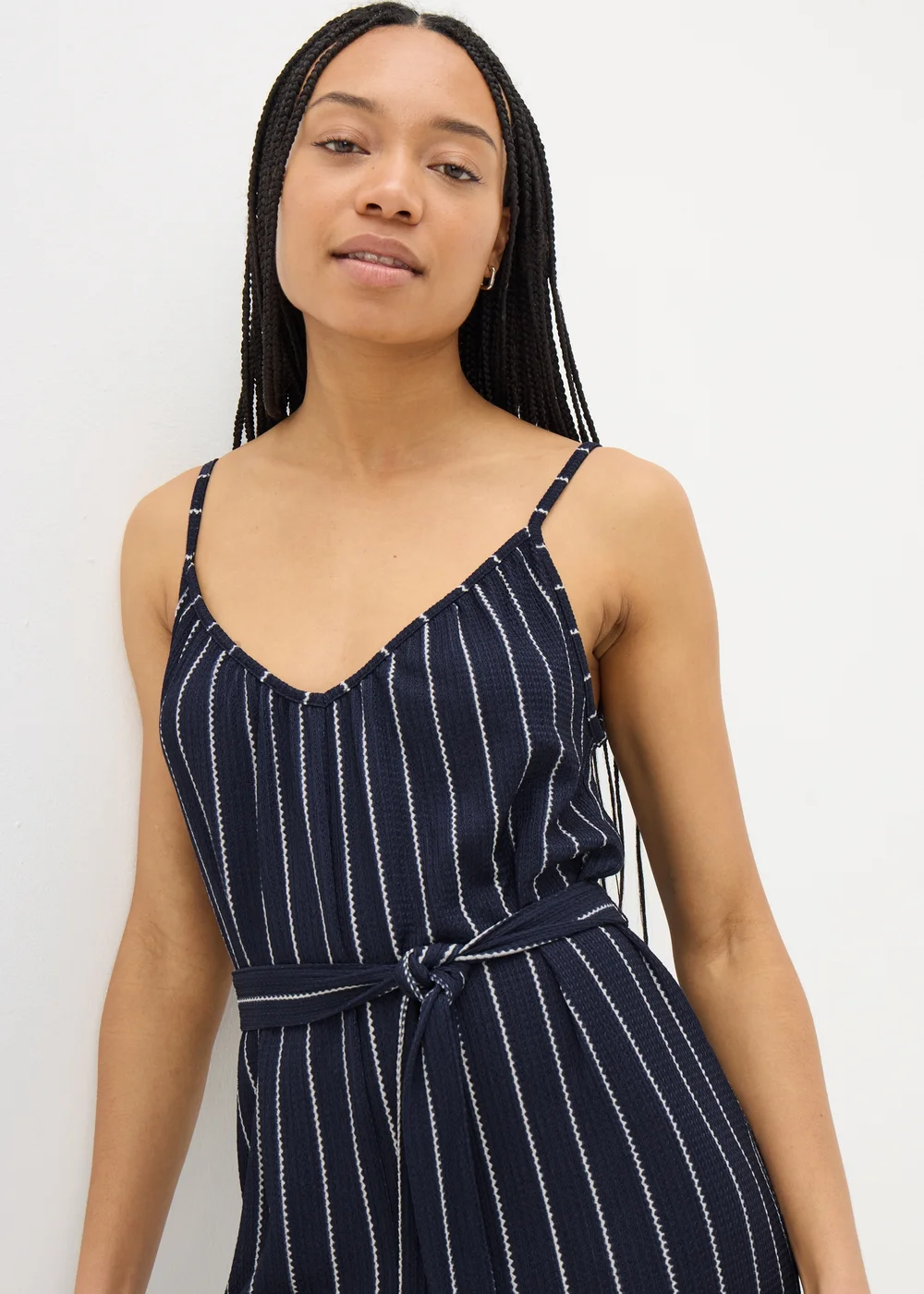 Navy Stripe Wide Leg Jersey Jumpsuit - 8 Image 2