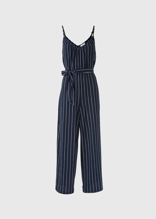 Navy Stripe Wide Leg Jersey Jumpsuit - 8 Image 4