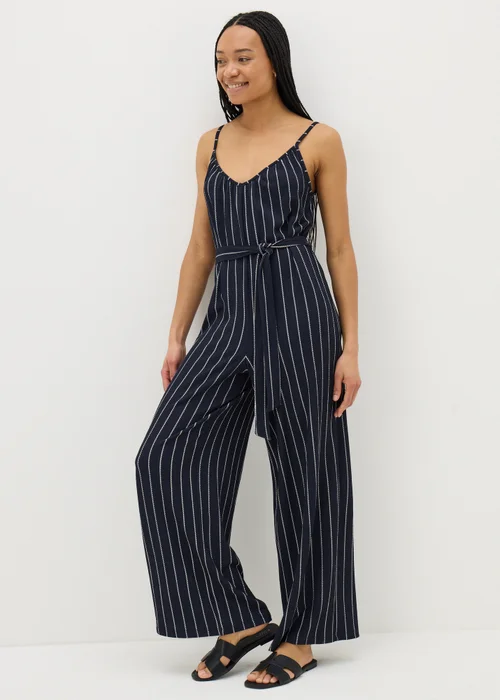 Navy Stripe Wide Leg Jersey Jumpsuit - 8 Image 1