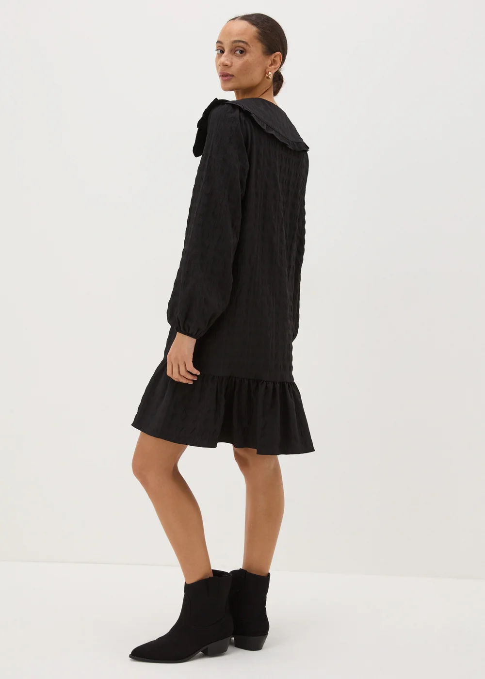 Black Oversized Collar Mini Dress - 8 Image 3