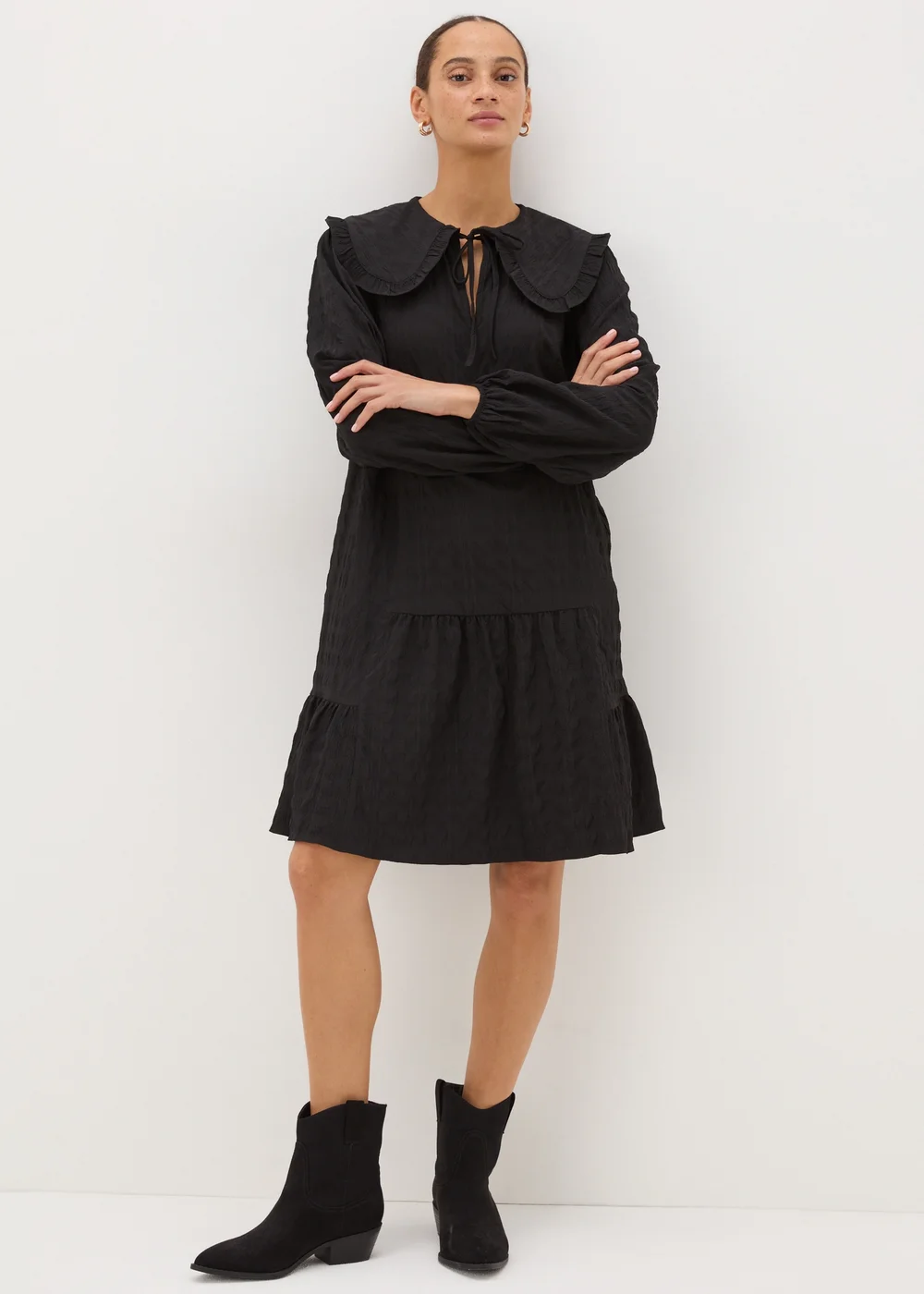 Black Oversized Collar Mini Dress - 8 Image 2