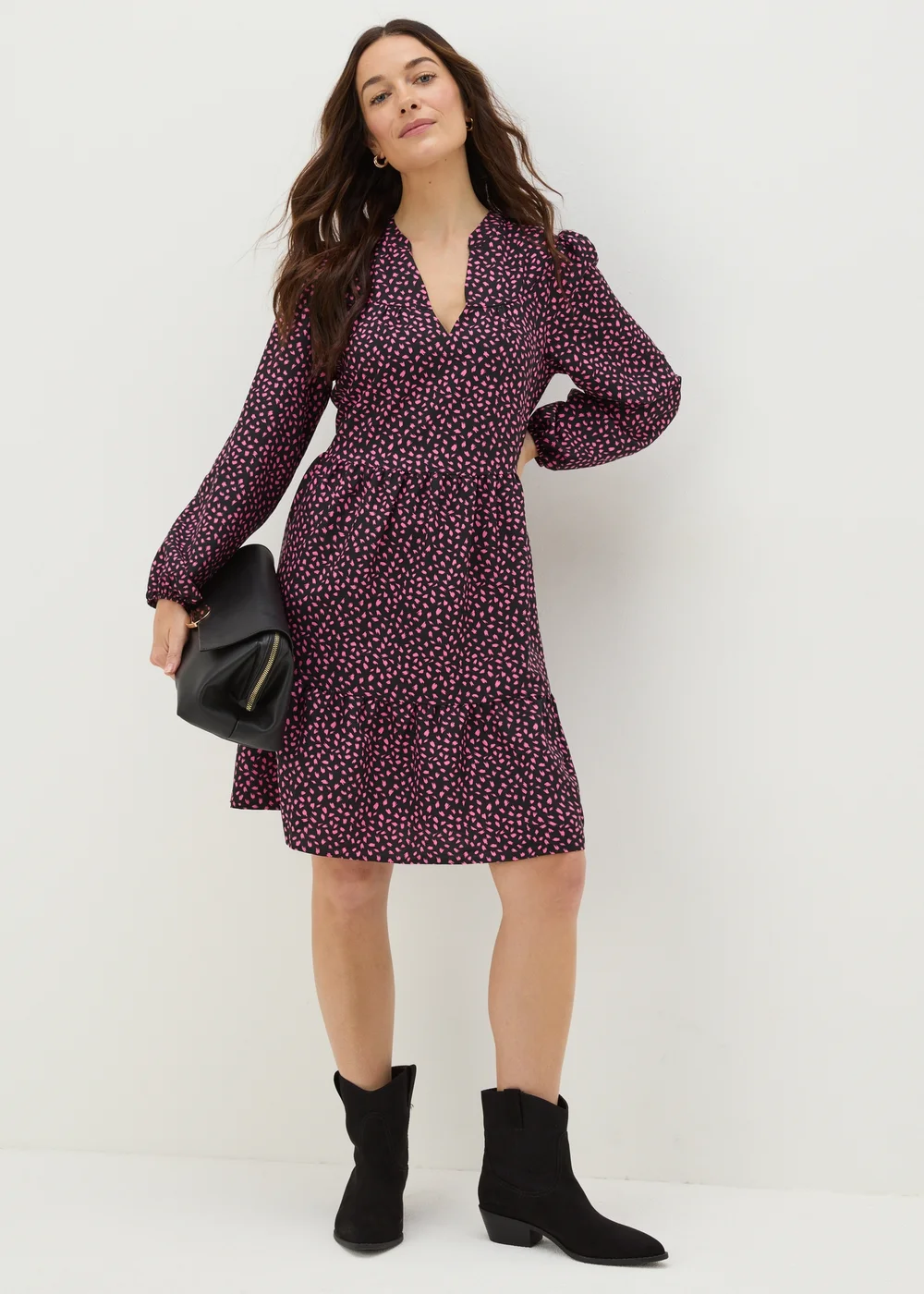 Pink Patterned Smock Mini Dress - 8 Image 1