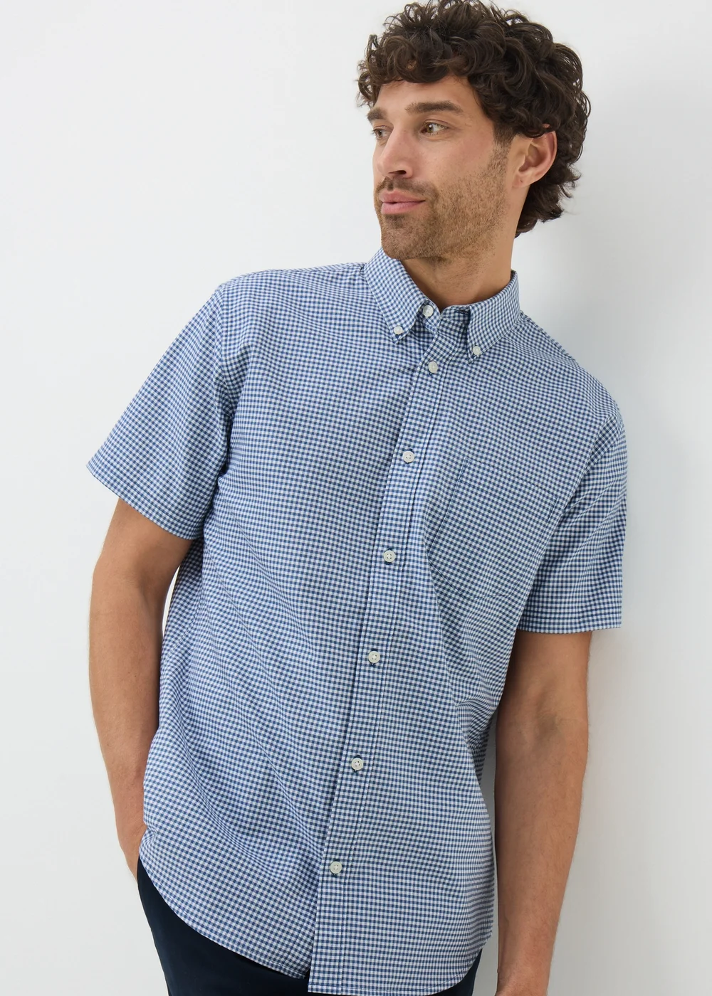 Blue Check Short Sleeve Oxford Shirt - S Image 2