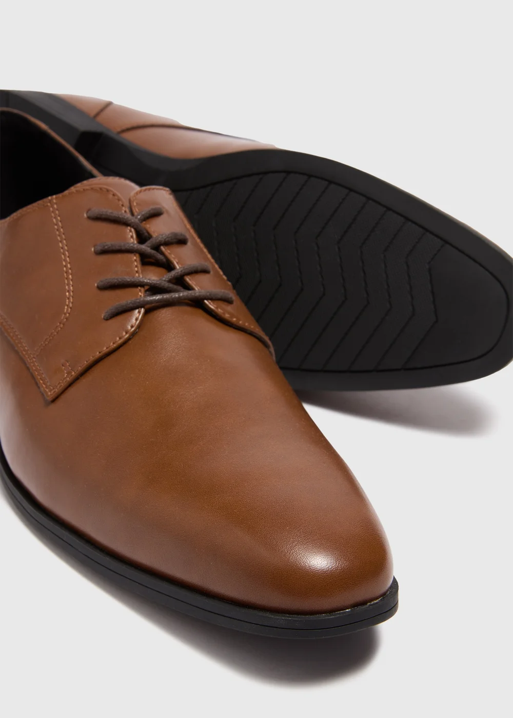 Tan Faux Leather Derby Shoes - Size 6 Image 2