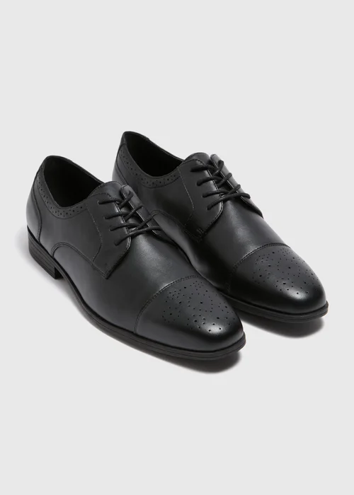 Black Faux Leather Brogue Shoes - 6 Image 1