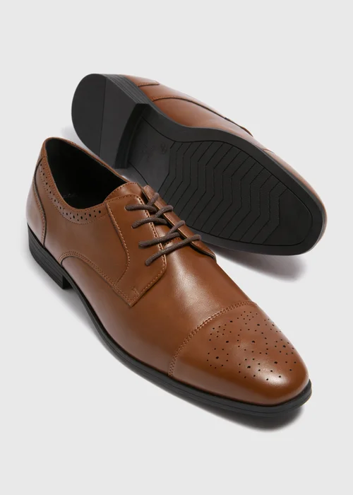 Tan Faux Leather Brogue Shoes - Size 6 Image 2