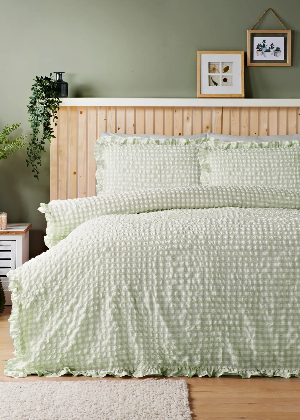 Green Gingham Seersucker Duvet Set - Single Image 1