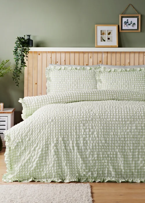 Green Gingham Seersucker Duvet Set - Single Image 1