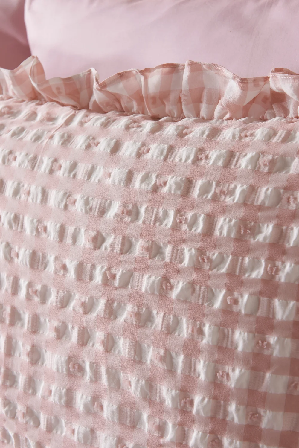 Pink Gingham Seersucker Duvet Set - Single Image 2