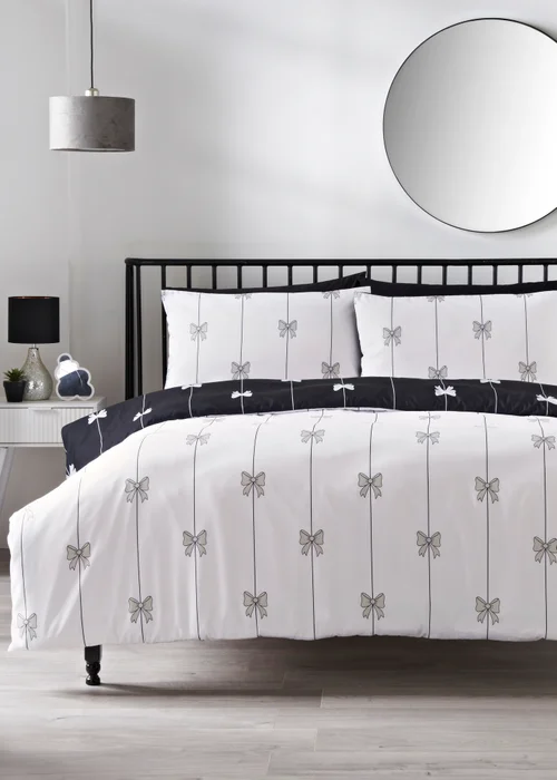 Black Bow Mono Duvet Set - Single Image 1