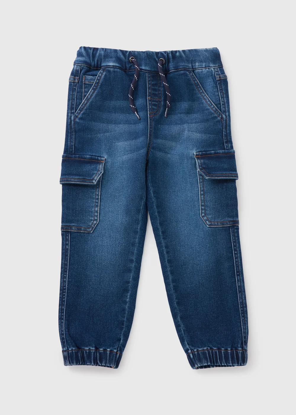 Boys Blue Knit Cuffed Cargo Jeans (1-7yrs) - 1 half year to 2 Image 1