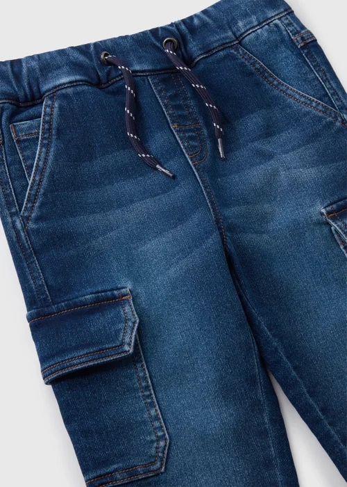Boys Blue Knit Cuffed Cargo Jeans (1-7yrs) - 1 half year to 2 Image 2