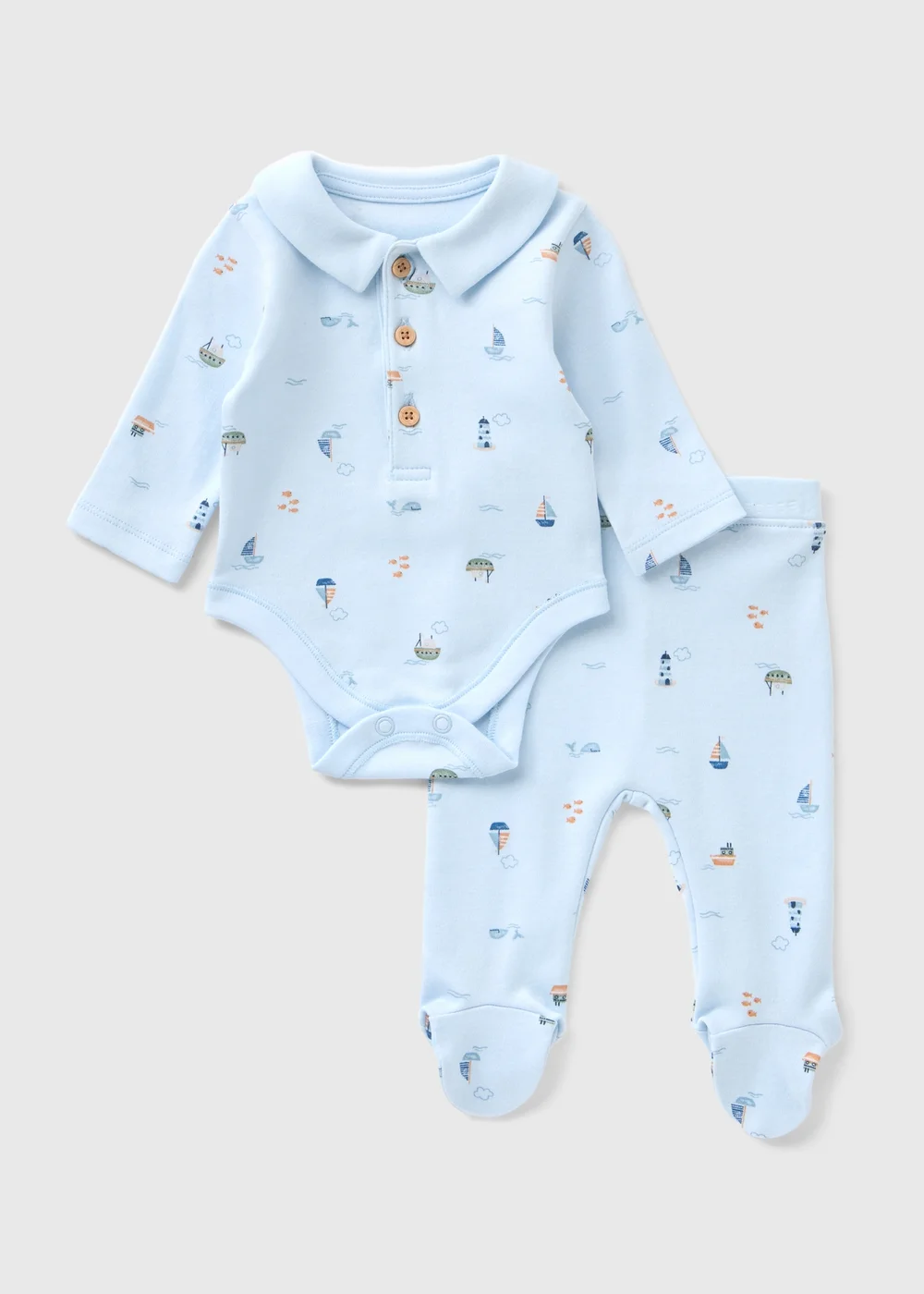 2 Piece Baby Blue Boat Bodysuit & Legging Set (Newborn-18mths) - 0-3 months Image 1