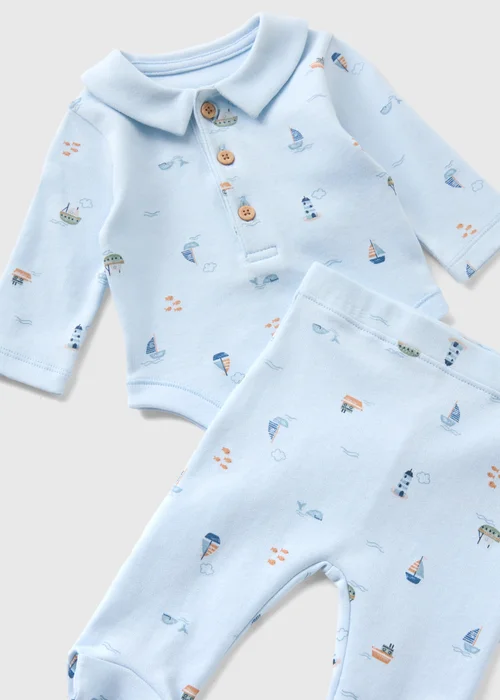 2 Piece Baby Blue Boat Bodysuit & Legging Set (Newborn-18mths) - 0-3 months Image 2