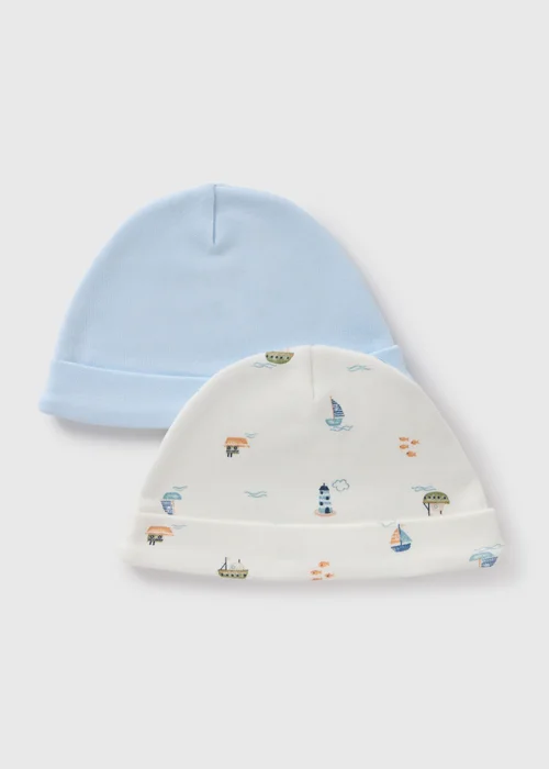 2 Pack Baby Blue Boat Hats - Age 0 - 3 Months Image 1