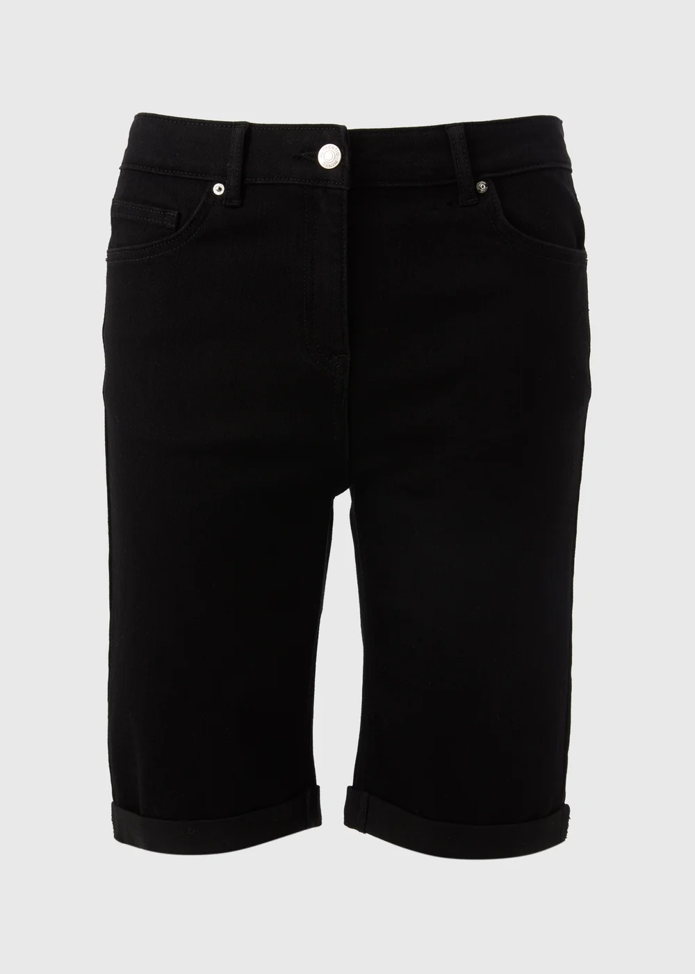 Black Denim Knee Length Shorts - 8 Image 4