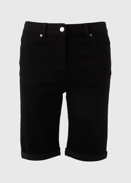 Black Denim Knee Length Shorts - 8 Image 4