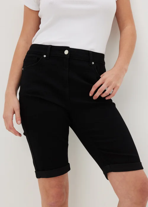 Black Denim Knee Length Shorts - 8 Image 2