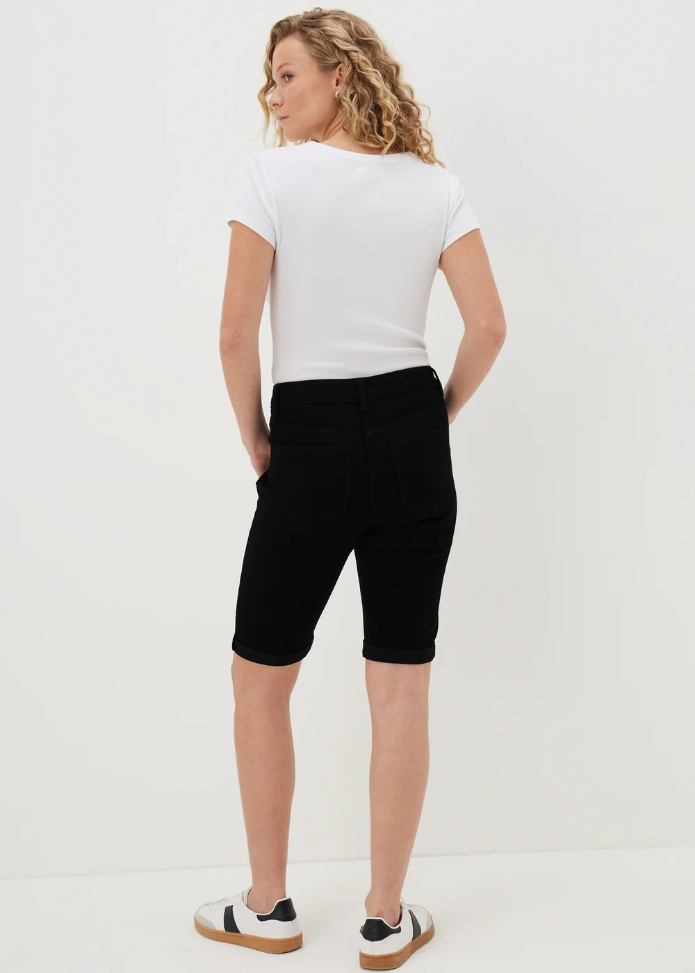 Black Denim Knee Length Shorts - 8 Image 3