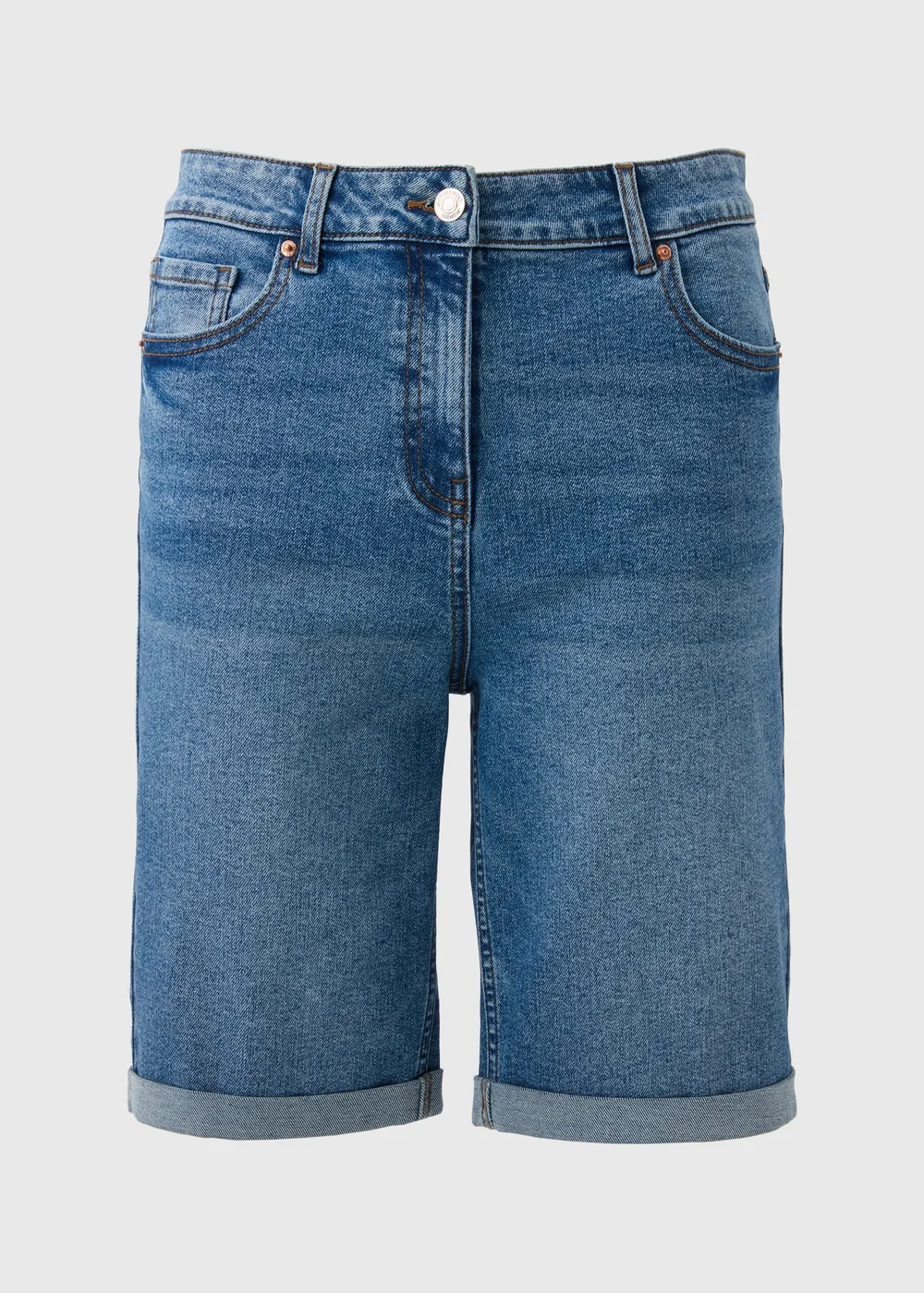 Blue Mid Wash Denim Knee Length Shorts - 8 Image 4