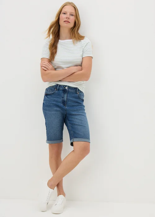 Blue Mid Wash Denim Knee Length Shorts - 8 Image 1