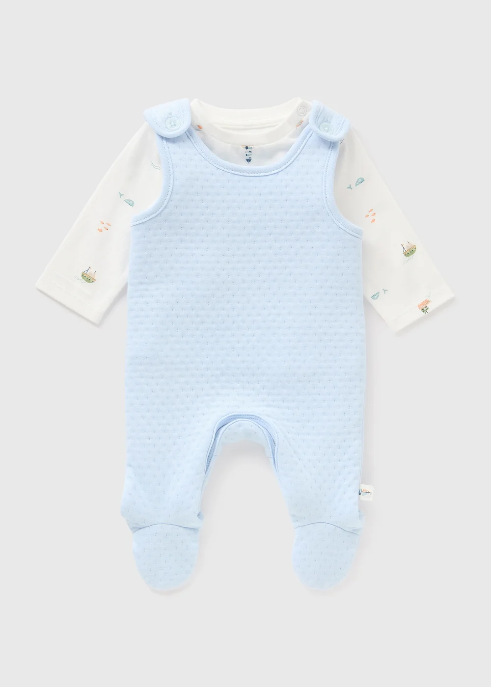 Baby Blue Boat Quilted Dungaree (Newborn-18mths) - 9-12 months Image 1