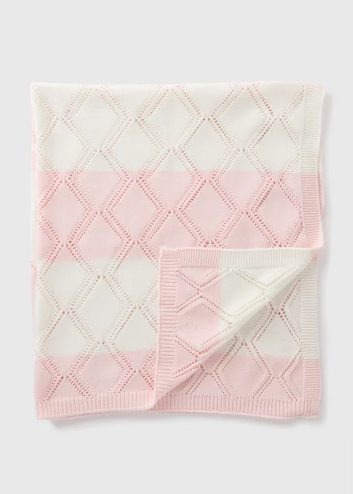 Baby Pink Stripe Knitted Blanket - One Size Image 2