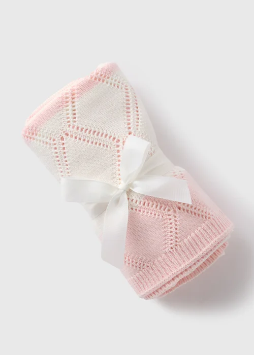 Baby Pink Stripe Knitted Blanket - One Size Image 1