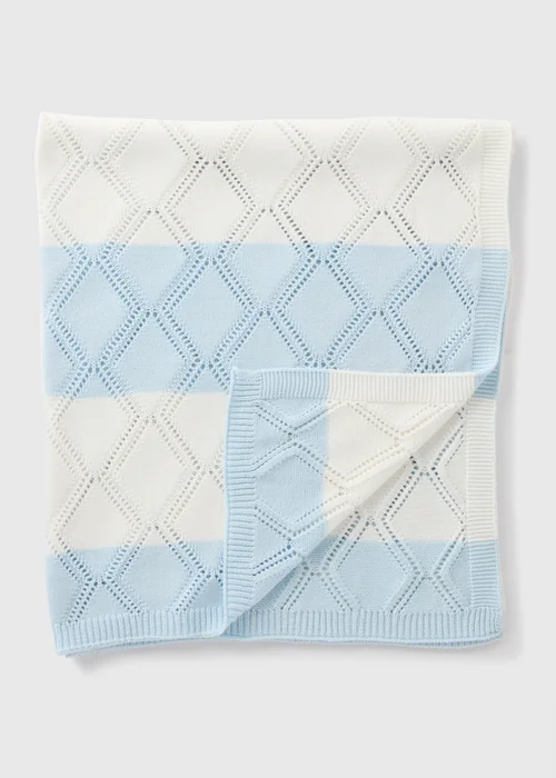 Baby Blue Stripe Knitted Blanket - One Size Image 2