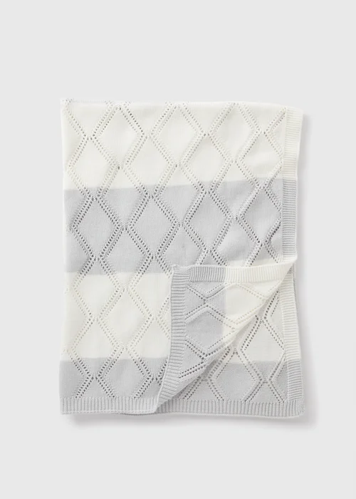 Baby Grey Stripe Knitted Blanket - One Size Image 2