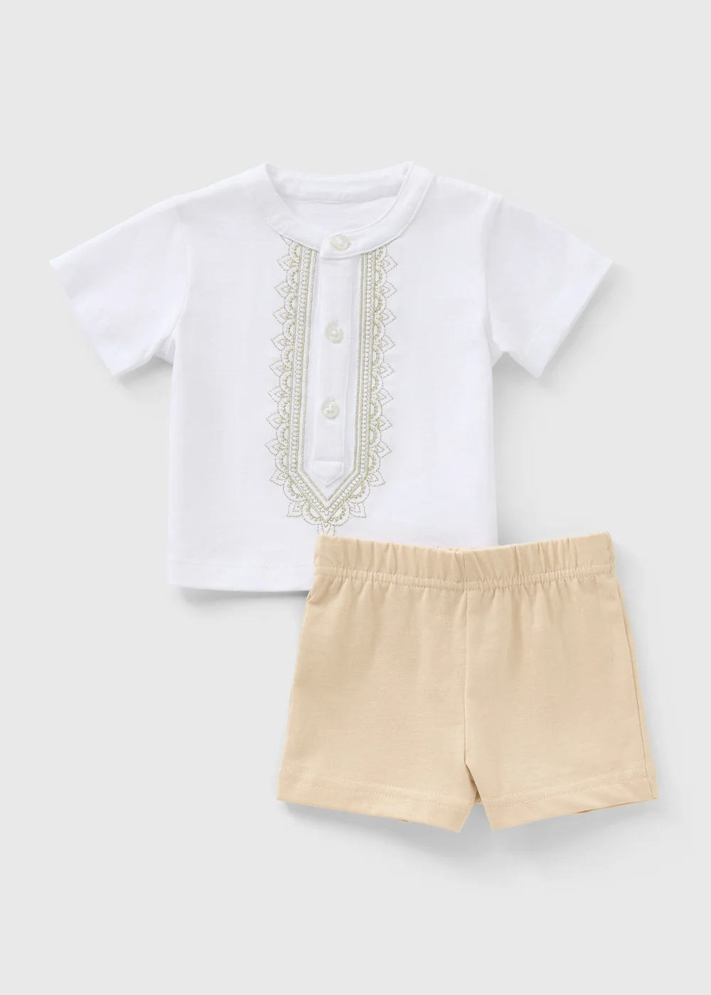 Baby Beige Henley Top & Shorts Set (Newborn-23mths) - 0-3 months Image 1