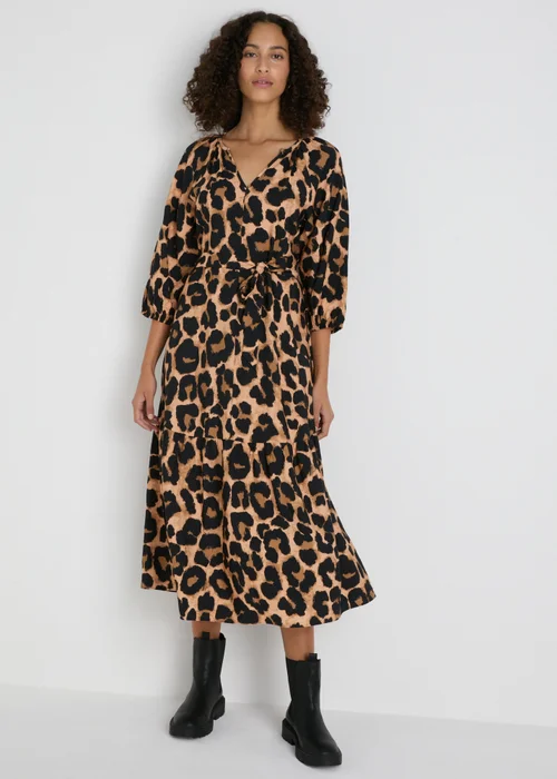 Et Vous Brown Animal Midi Dress - 8 Image 1