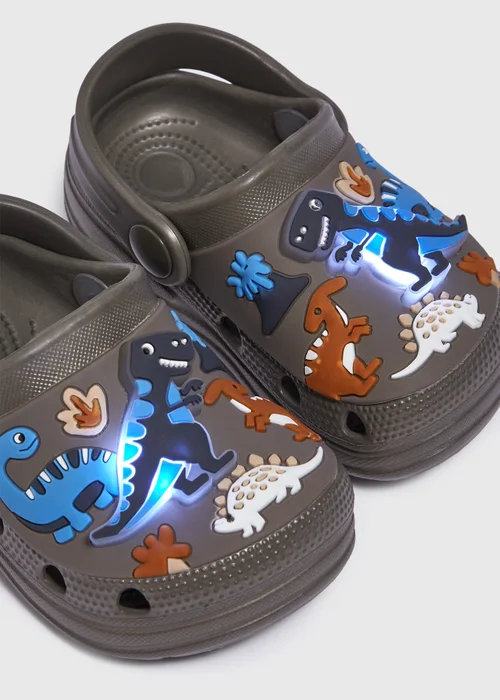 Boys Khaki Dinosaur Light Up Clogs (Younger 4/5-Older 1/2) - 4-5 Infant Image 2