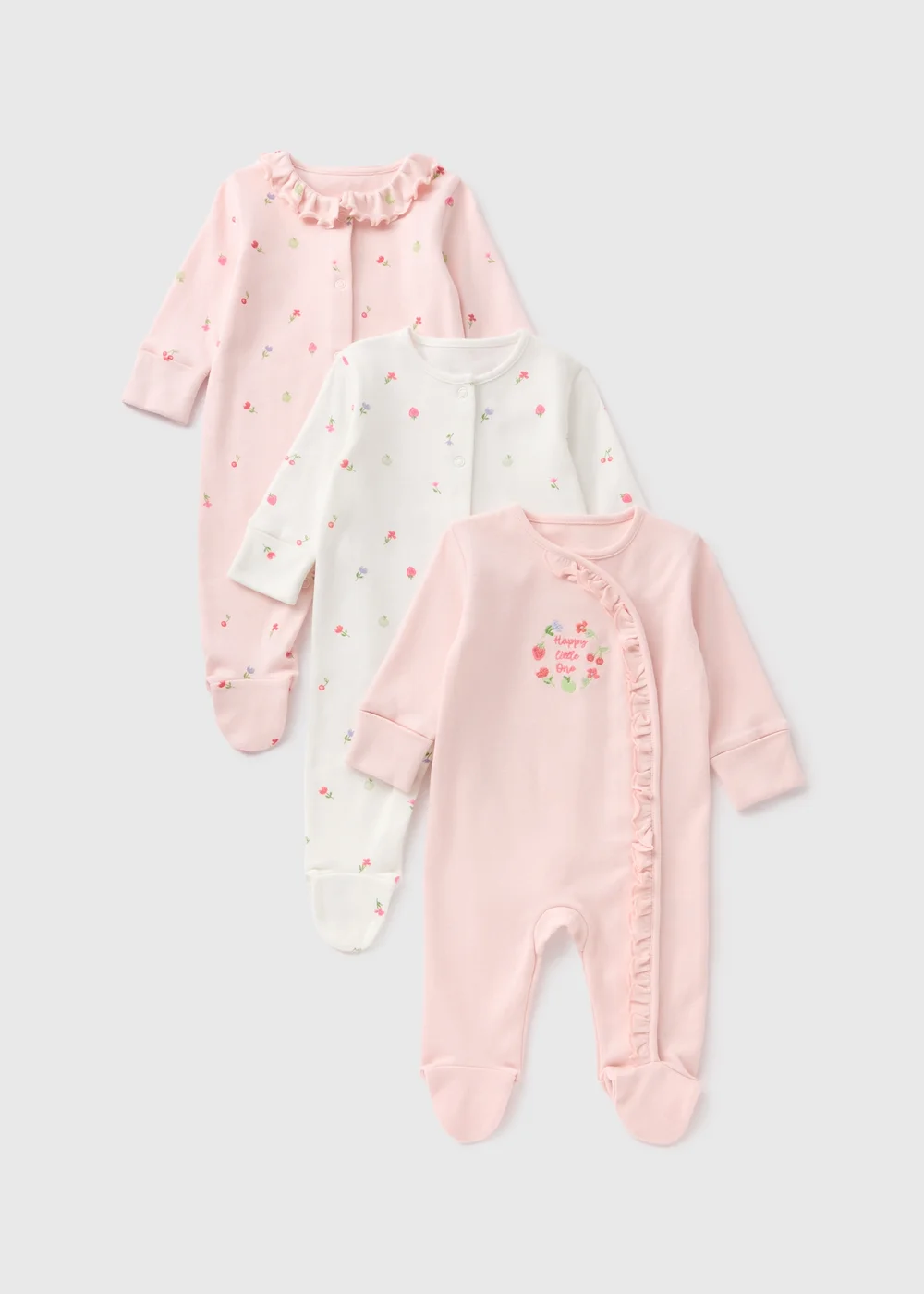 3 Pack Baby Pink Floral Sleepsuits (Newborn-18mths) - Age 0 - 3 Months Image 1