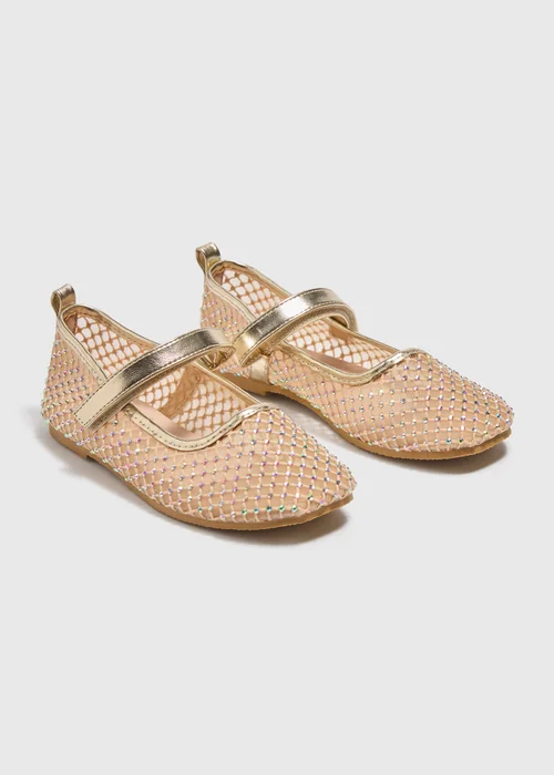 Girls Gold Diamante Ballet Shoes (Younger 10-Older 5) - Size 1 Image 1