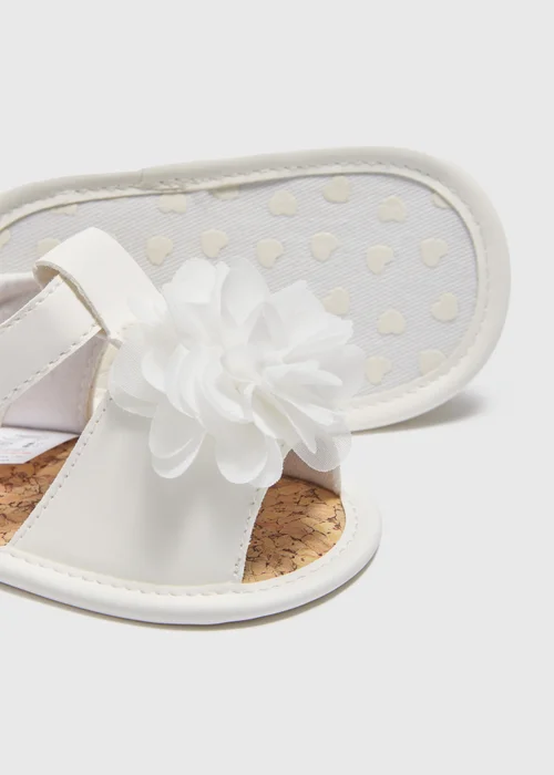 Baby White Corsage Soft Sole Sandals (Newbown-18mths) - 0-3 months Image 2