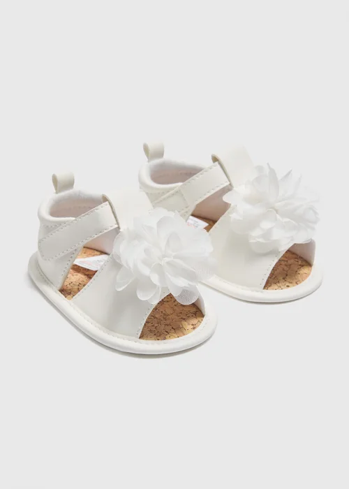 Baby White Corsage Soft Sole Sandals (Newbown-18mths) - 0-3 months Image 1