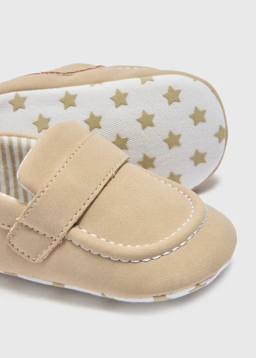 Baby Taupe Loafer Soft Sole Shoes (Newborn-18mths) - Age 0 - 3 Months Image 2