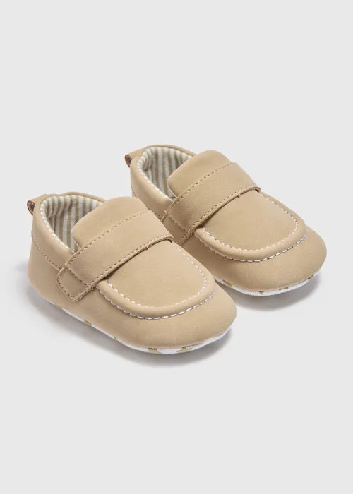 Baby Taupe Loafer Soft Sole Shoes (Newborn-18mths) - Age 0 - 3 Months Image 1