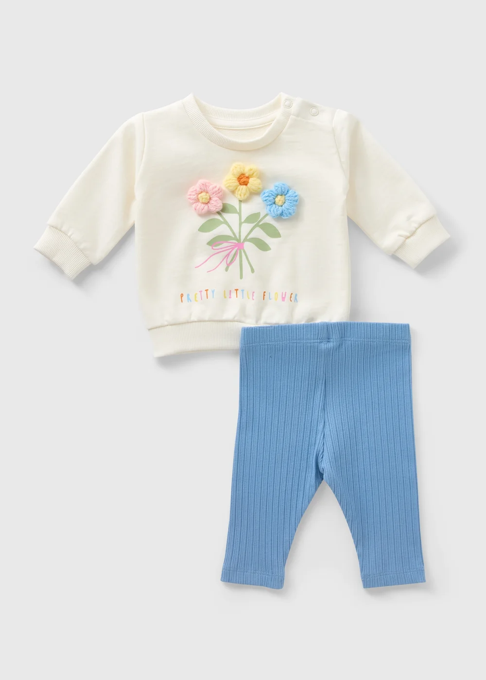 Baby Ecru 3D Flower Sweatshirt & Legging Set (Newborn-23mths) - 0-3 months Image 1