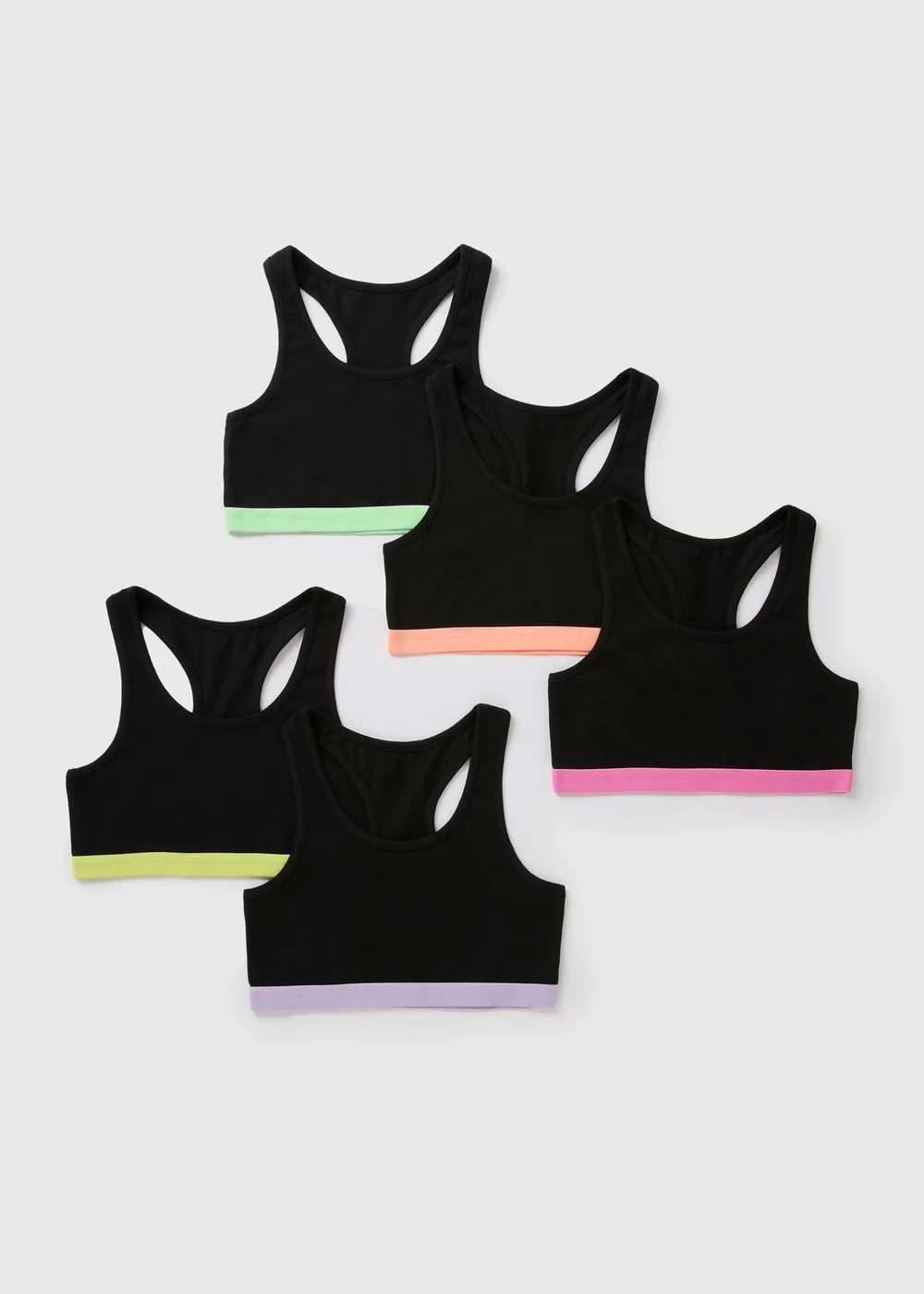 5 Pack Girls Black Neon Crop Tops (Younger 6-Older 12yrs) - 6-7 Yrs Image 1