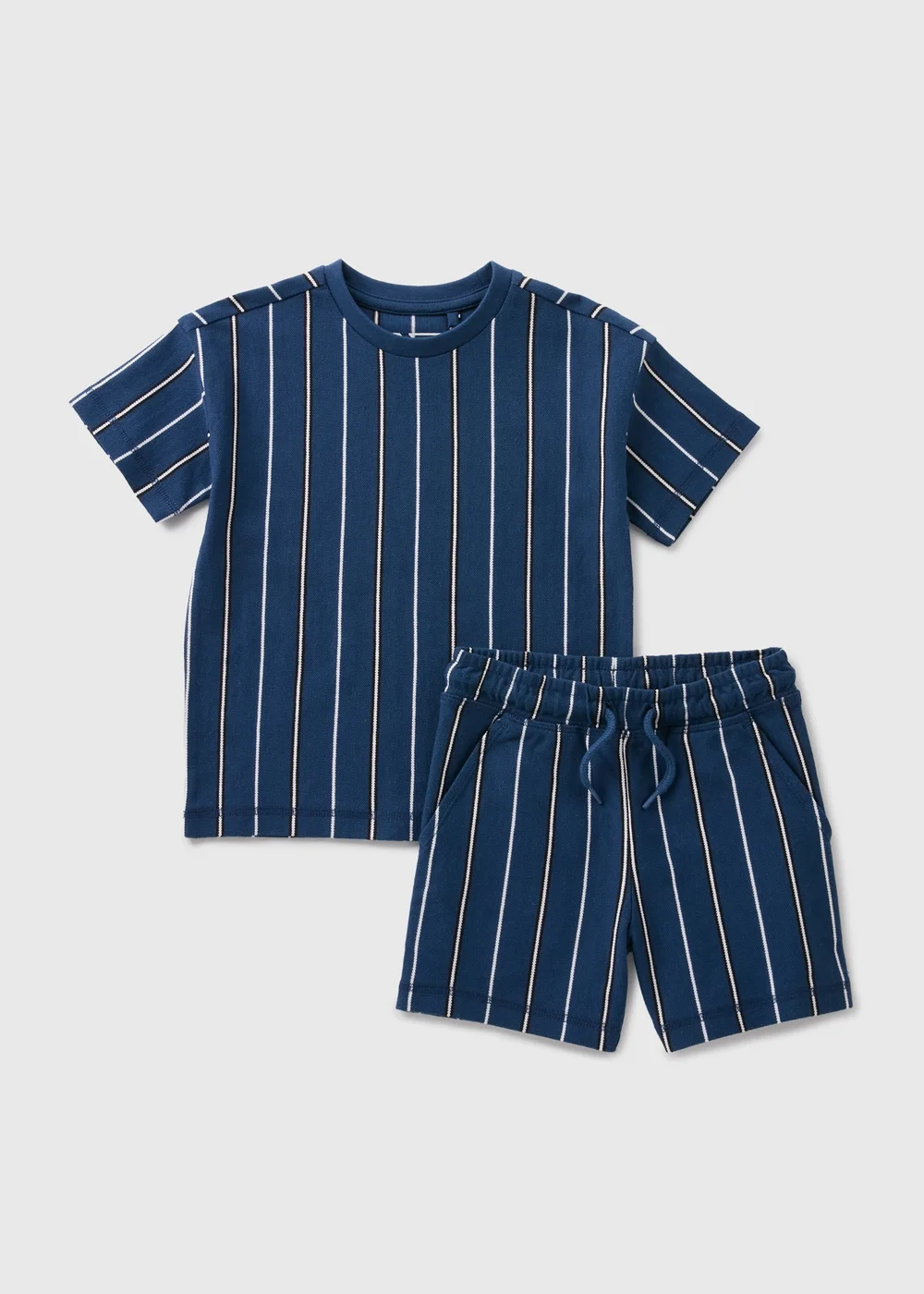 Boys Navy Stripe Textured T-Shirt & Shorts Set (1-7yrs) - 1-1.5 Yrs Image 1