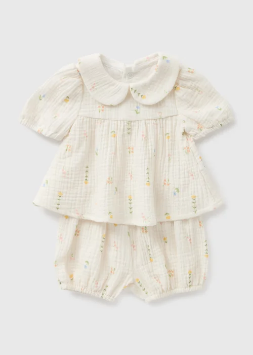 Baby Cream Floral Top & Shorts Set (Newborn-23mths) - 0-3 months Image 1