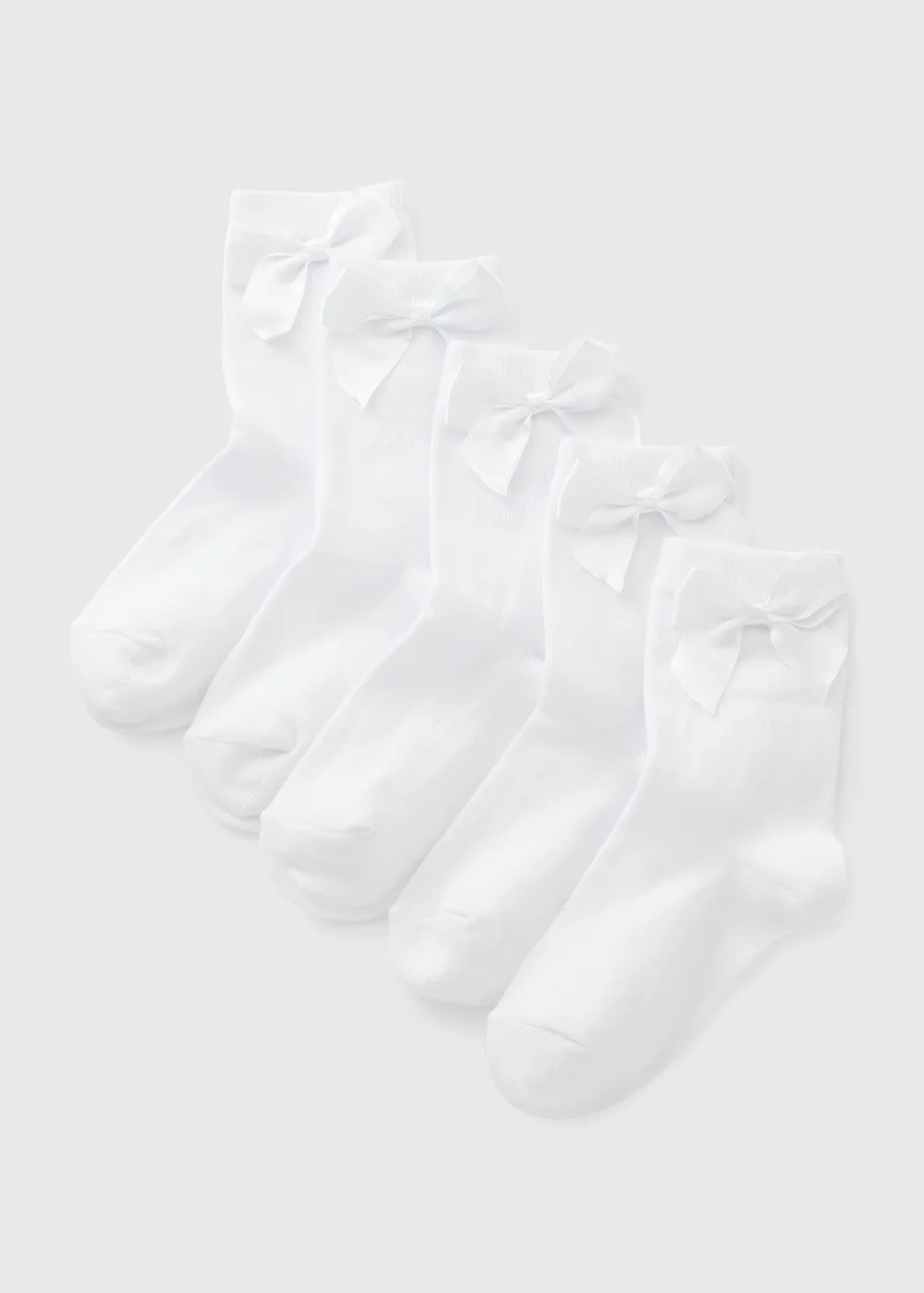 5 Pack Girls White Bow Socks (Younger 9-Older 6.5) - 6 - 8.5 Image 1